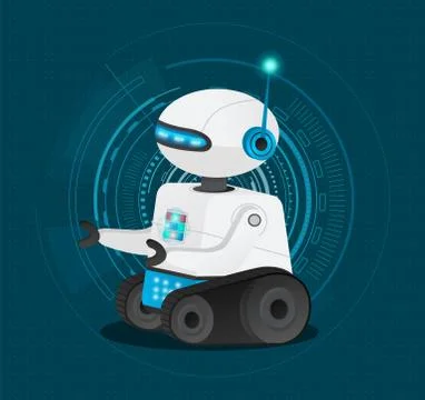 Smart scifi robot with artificial intelligence. Scientific technological test Illustrazione stock
