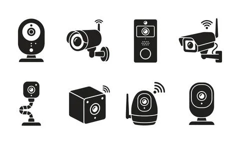 Smart security camera icon pack for modern home protection 스톡 일러스트