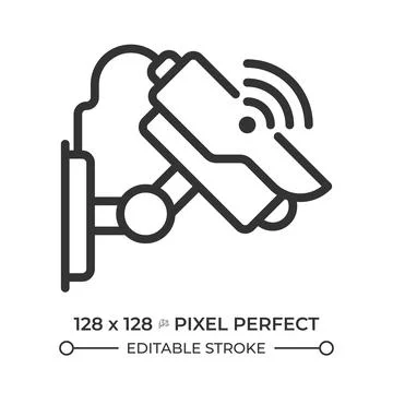 Smart security pixel perfect linear icon Stock Illustration