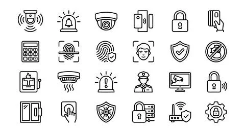 Smart Security Surveillance Access Control Line Icon Set Stock Illustration
