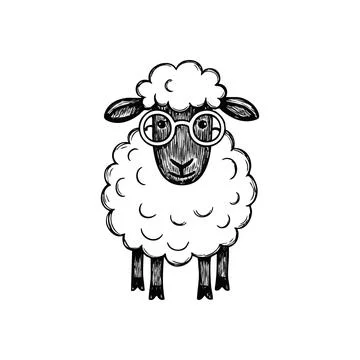 (Smart Sheep with Round Glasses. This delightful hand drawn art portrays a .. Stock Illustration