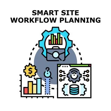 Smart site workflow planning process concept 스톡 일러스트