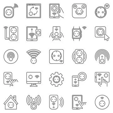 Smart Socket outline icons set. Vector EU sockets symbols イラスト素材