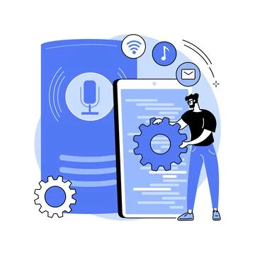 Smart speaker apps development abstract concept vector illustration. Stock Illustration