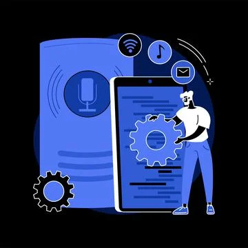 Smart speaker apps development abstract concept vector illustration. イラスト素材