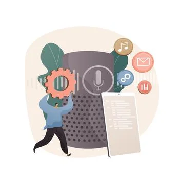 Smart speaker apps development abstract concept vector illustration. Stock Illustration