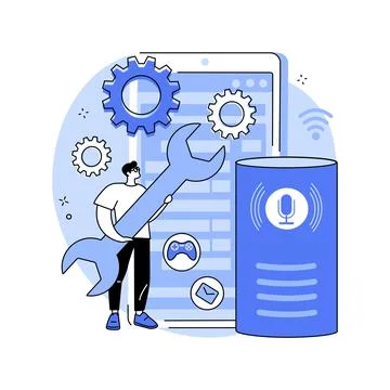 Smart speaker apps development abstract concept vector illustration. Stock Illustration
