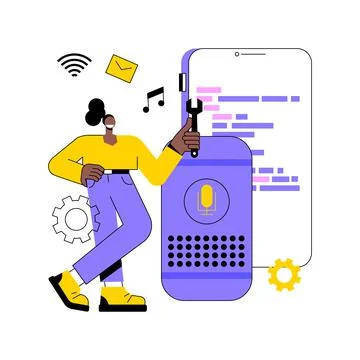Smart speaker apps development abstract concept vector illustration. イラスト素材