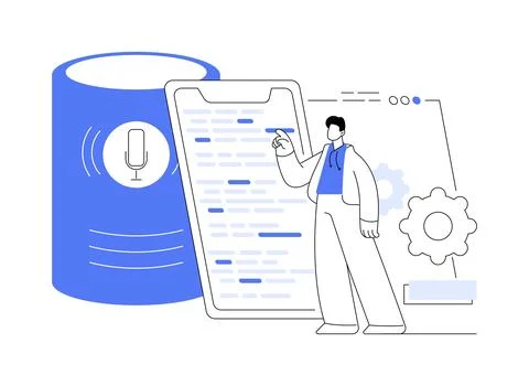 Smart speaker apps development abstract concept vector illustration. Stock Illustration