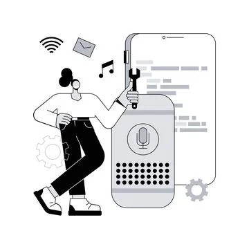 Smart speaker apps development abstract concept vector illustration. Stockillustratie