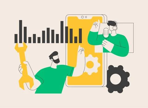 Smart speaker apps development abstract concept vector illustration. イラスト素材