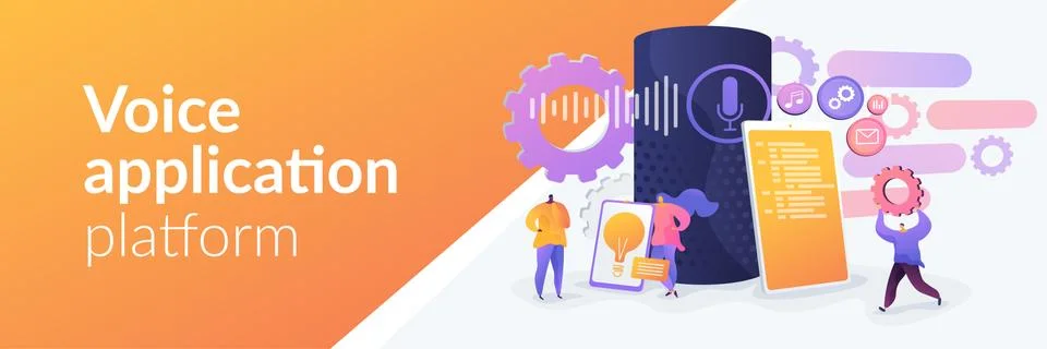 Smart speaker apps development web banner concept. Stock Illustration