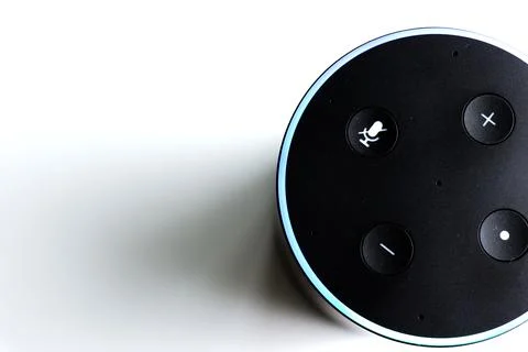 Smart speaker assistant for smart home - white background Stock Photos