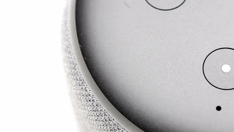 Smart speaker closeup roating 360 degrees looping on white background 4k Stock-Footage 106148872