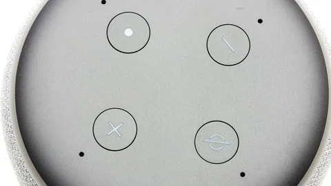 Smart speaker closeup top view roating 360 degrees looping white background 4k Stock Footage 106311219