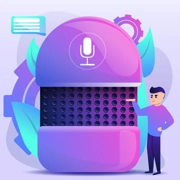 Smart speaker concept background, cartoon style 스톡 일러스트