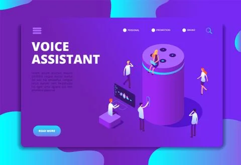 Smart speaker concept. Voice assistant, 4ir digital command center and 3d answer Stock Illustration