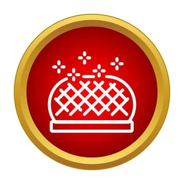 Smart speaker icon with sound waves on red button Stock Illustration