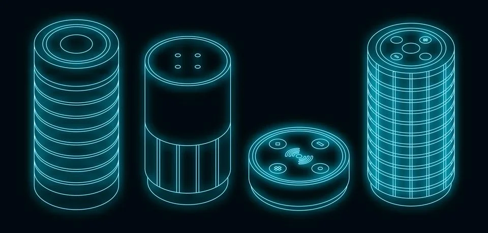 Smart speaker icons set vector neon Stock Illustration