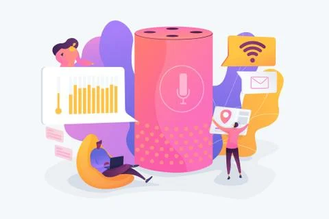 Smart speaker office controller concept vector illustration. Illustrazione stock