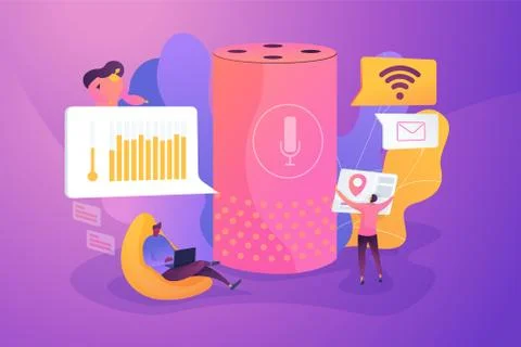 Smart speaker office controller concept vector illustration. Illustrazione stock