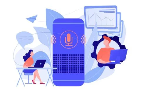 Smart speaker office controller concept vector illustration. Stock Illustration