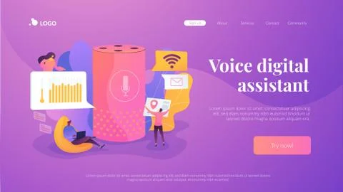 Smart speaker office controller landing page template. Stock Illustration