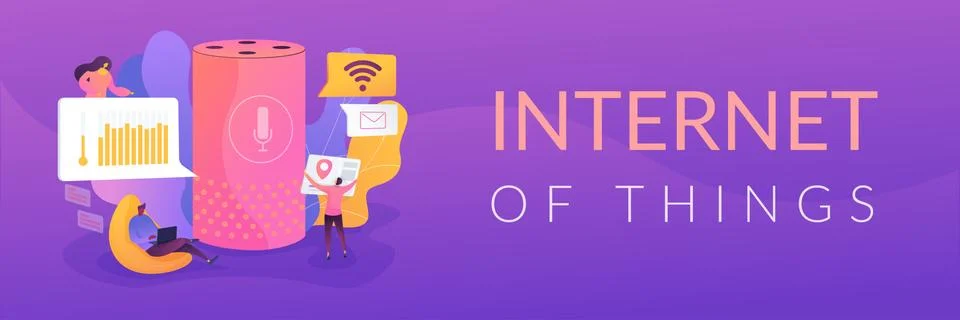 Smart speaker office controller web banner concept. Illustrazione stock