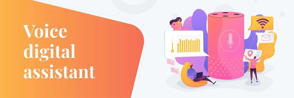 Smart speaker office controller web banner concept. Illustrazione stock