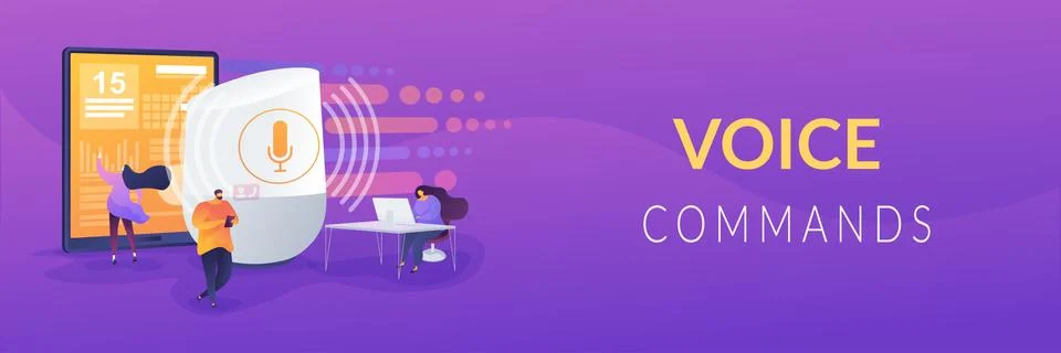 Smart speaker office controller web banner concept. Illustrazione stock