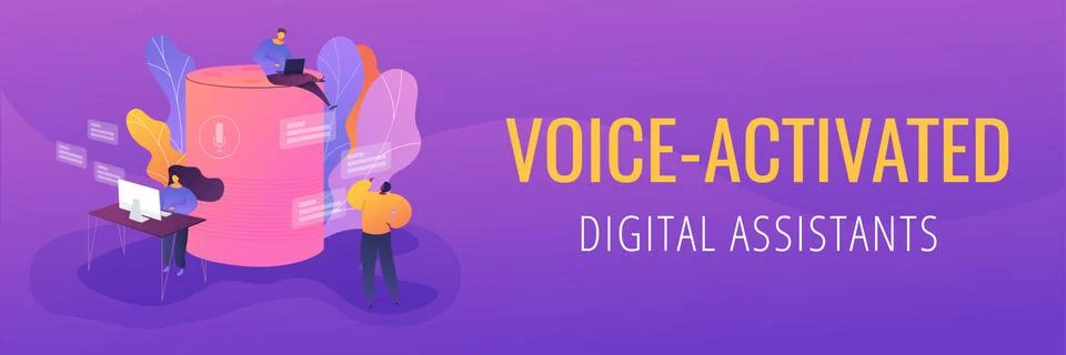 Smart speaker office controllerweb banner concept. Illustrazione stock