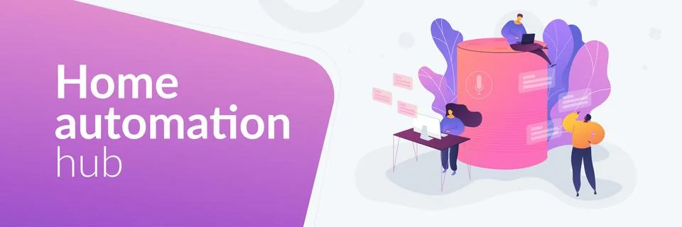 Smart speaker office controllerweb banner concept. Illustrazione stock