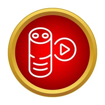 Smart speaker playing music icon in red circle Stock Illustration