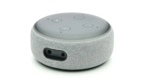 Smart speaker roating 360 degrees looping on white background 4k Stock Footage 106308938