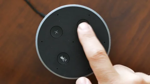 Smart speaker top view artificial intelligence assistant voice control blue r Stock Footage 100547065