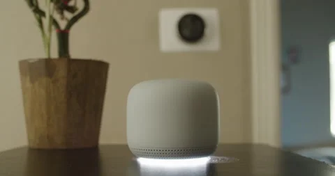 Smart Speaker Turns on Thermostat Stock Footage