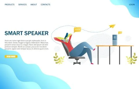 Smart speaker vector website landing page design template Stock Illustration