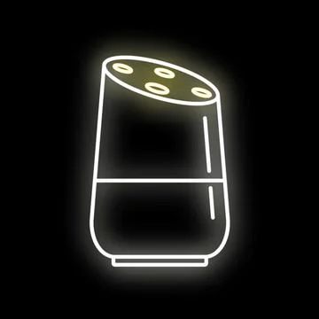 Smart speaker virtual assistant neon glowing icon Ilustración de archivo