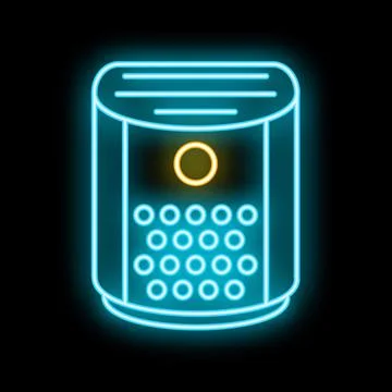 Smart speaker virtual assistant neon icon showing glowing device Stock Illustration