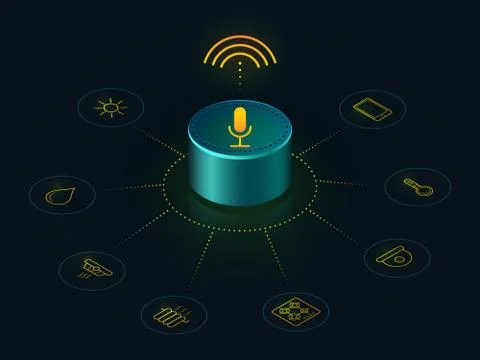 Smart speaker with voice control of your home. Voice activated devices Stock Illustration