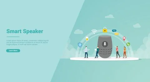 Smart speaker for website template or landing homepage banner - vector Stock Illustration
