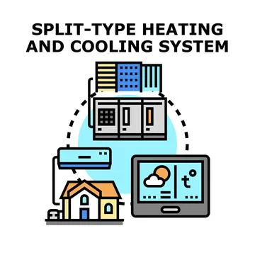 Smart split type heating cooling system installing technology Stock Illustration