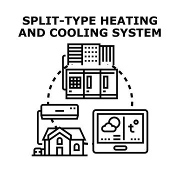 Smart split type heating cooling system installing technology Stock Illustration