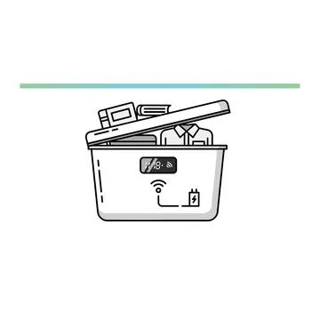 Smart storage bin with wifi battery and clothes graphic illustration Stock Illustration