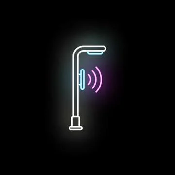 Smart street light emitting wireless signal neon icon Stock Illustration