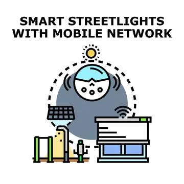 Smart street lighting system connecting urban infrastructure Stock Illustration