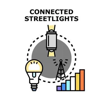 Smart streetlights connecting to data network concept Stockillustratie
