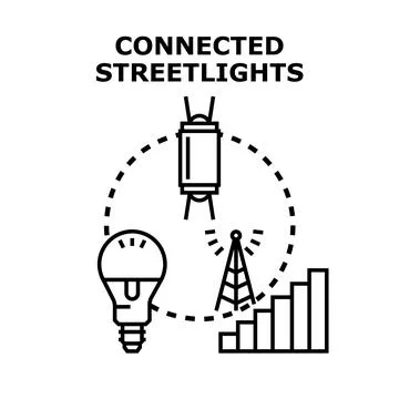 Smart streetlights connecting to data network concept Stock Illustration