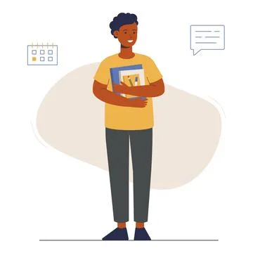 Smart student prepares for an exam. Young man studies textbooks Stock Illustration