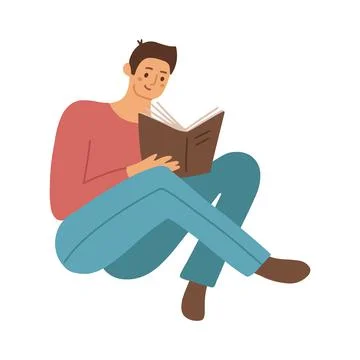 Smart student preparing for exam at home. Young man studying and reading book Illustrazione stock